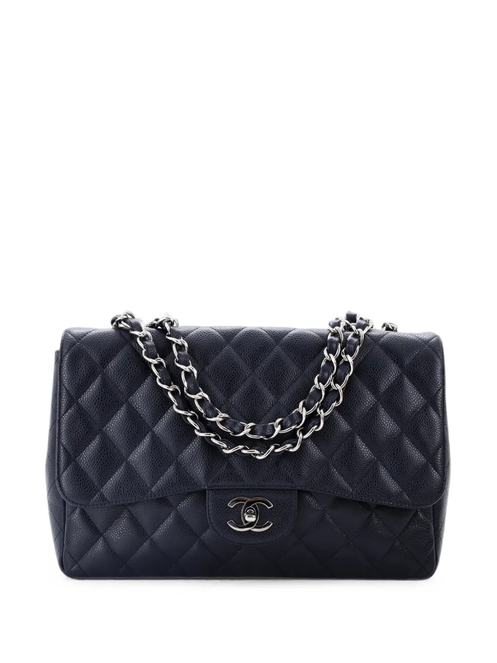 CHANEL Pre-Owned Classic Single Flap Bag Quilted Caviar Jumbo shoulder bag - Blu