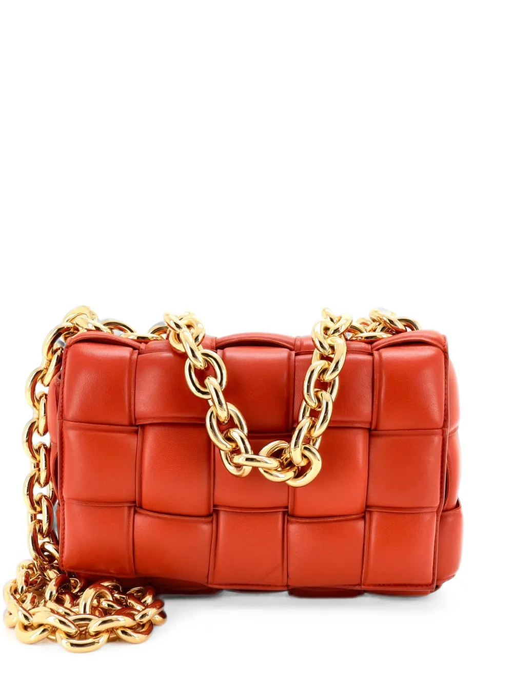 Bottega Veneta Pre-Owned Borsa a tracolla Cassette imbottita in pelle con motivo Maxi Intrecciato e catena - Arancione