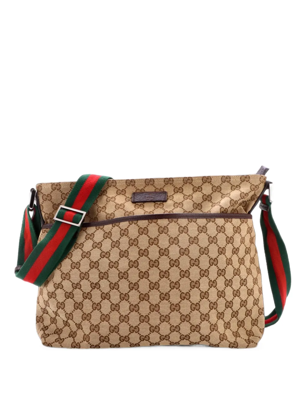 Gucci Pre-Owned Front Pocket Web Messenger GG Canvas Medium crossbody bag - Braun