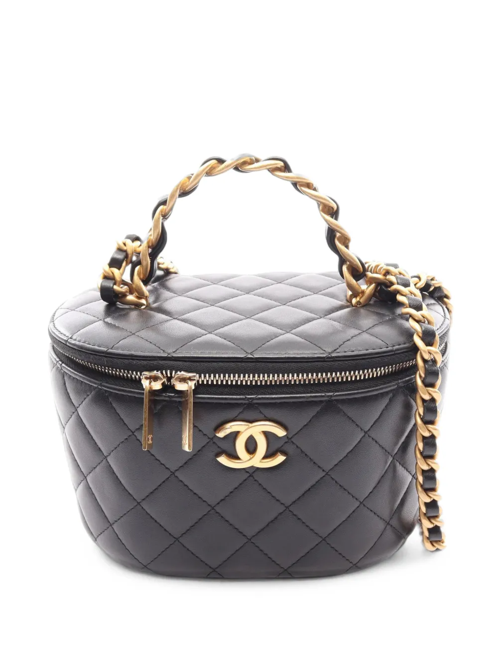 CHANEL Pre-Owned 2021-2026 Quilted Lambskin Top Handle Vanity Case With Chain satchel - Schwarz