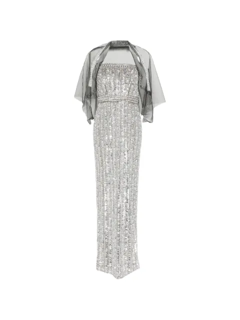 Pamella Roland crystal-embellished pearl-detail gown