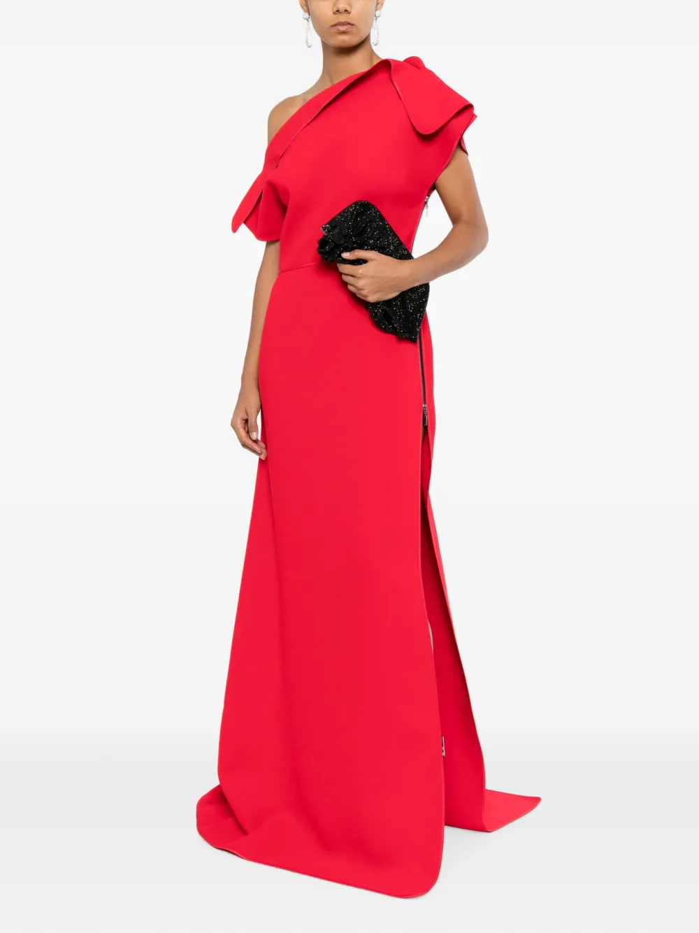 Maticevski Bonded Architectural Gown in Red, view 2