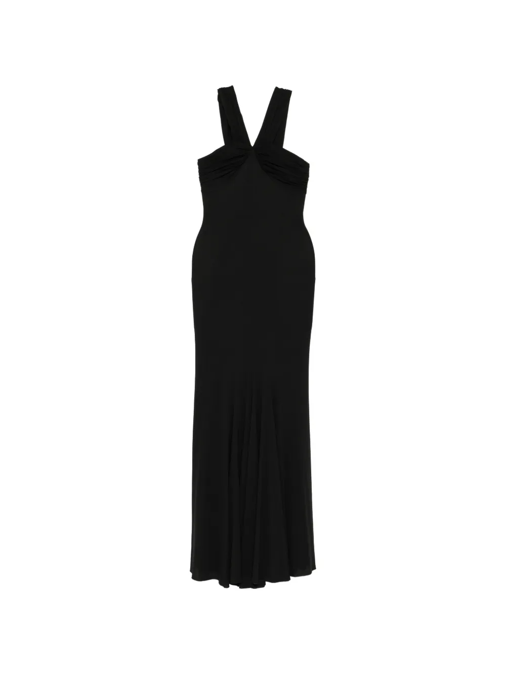 Herve L. Leroux jersey pleated fishtail gown Zwart
