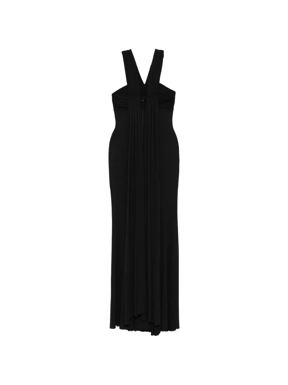 Herve L. Leroux jersey pleated fishtail gown Zwart