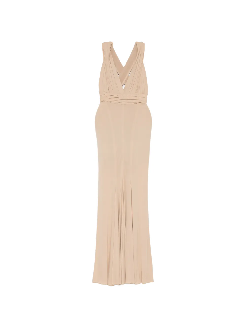 Herve L. Leroux plunge-neck ruched gown Beige
