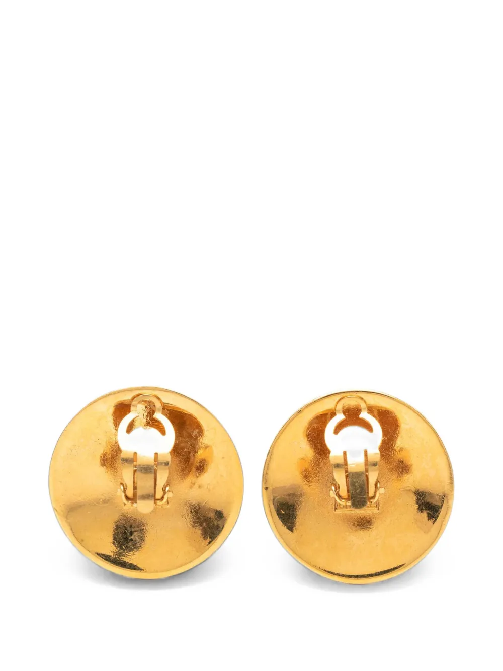 CHANEL Pre-Owned 1950-1970 CC Gold Plated Enamel Round Clip On Earrings costume earrings