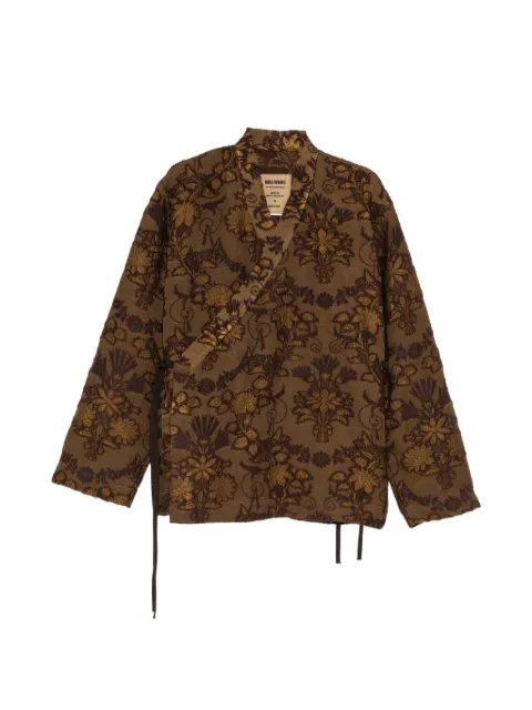 Uma Wang floral-jacquard wrap shirt