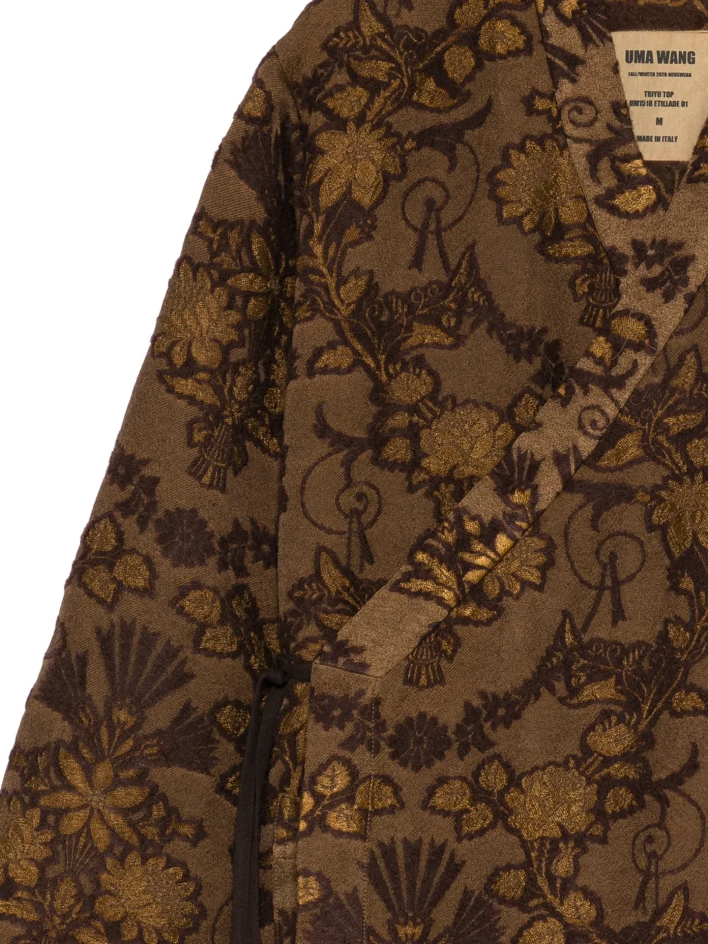 Uma Wang Overhemd met overslag en bloemen-jacquard Bruin