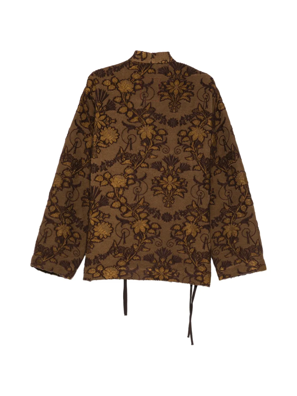 Uma Wang Overhemd met overslag en bloemen-jacquard Bruin