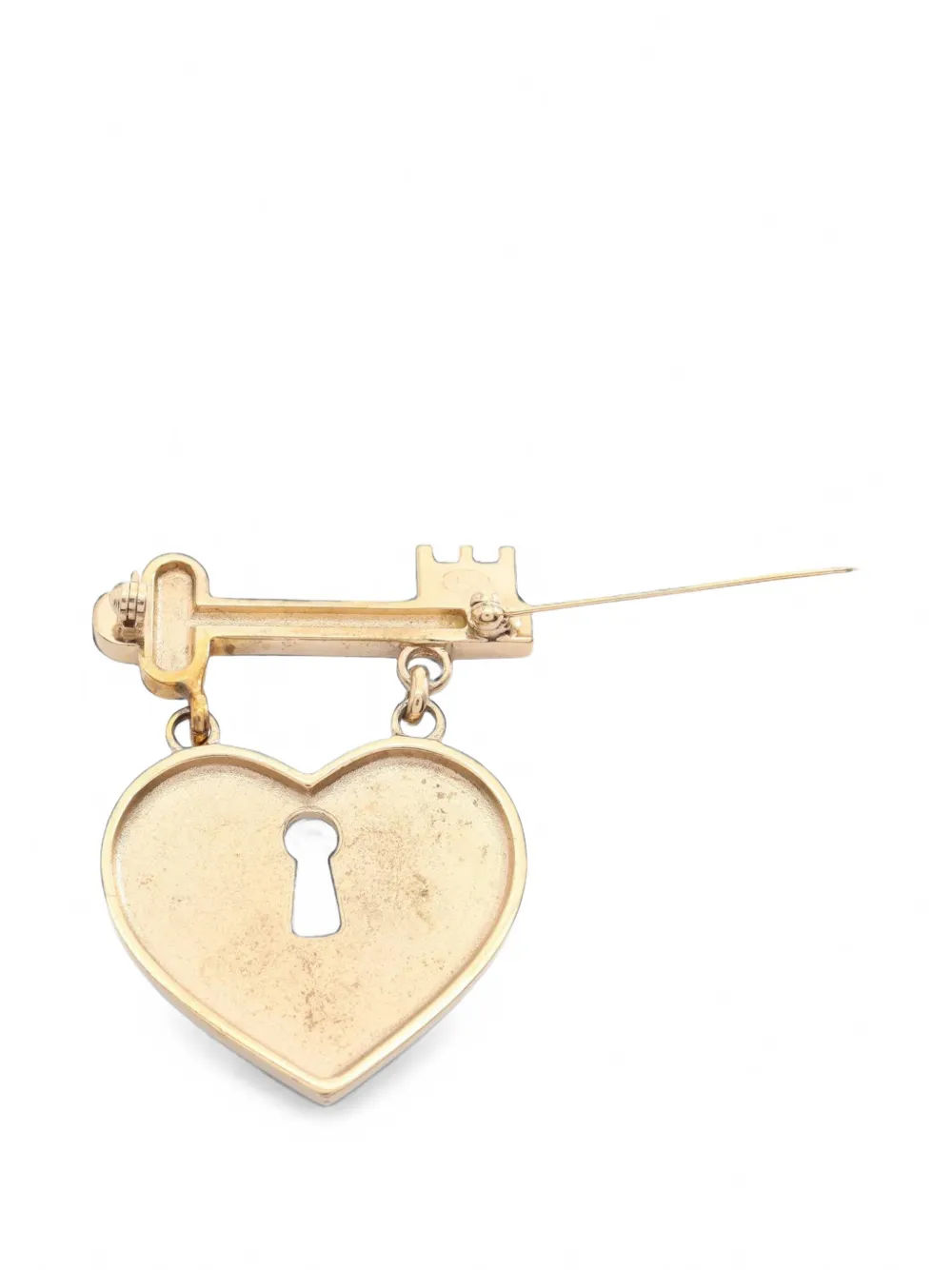 CHANEL Pre-Owned 2002 CC Gold Plated Strass Heart Lock and Key Brooch costume brooch