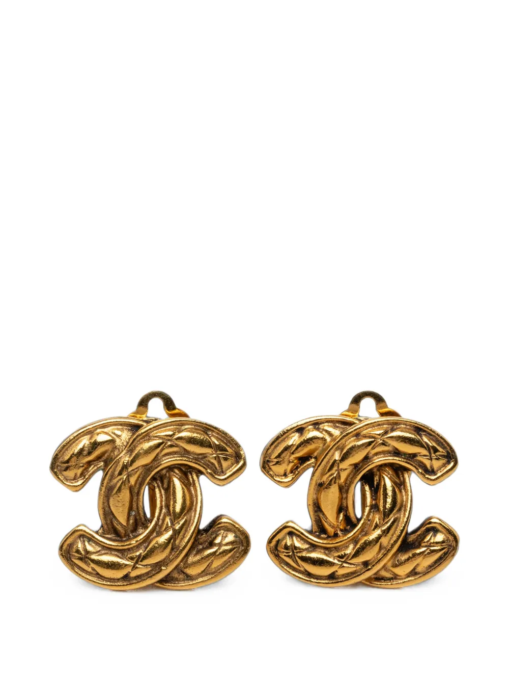 CHANEL Pre-Owned 1970-1980 vergoldete Ohrclips mit Steppung und CC-Logo
