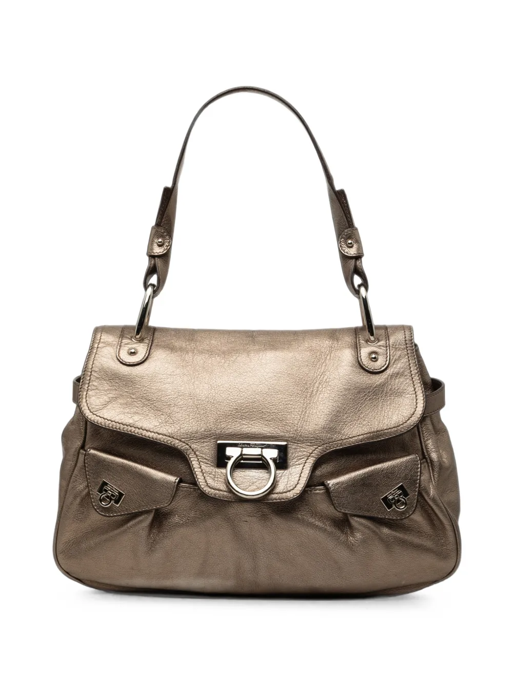 Ferragamo Pre-Owned 2010-2026 Metallic Leather Gancini shoulder bag - Marrone