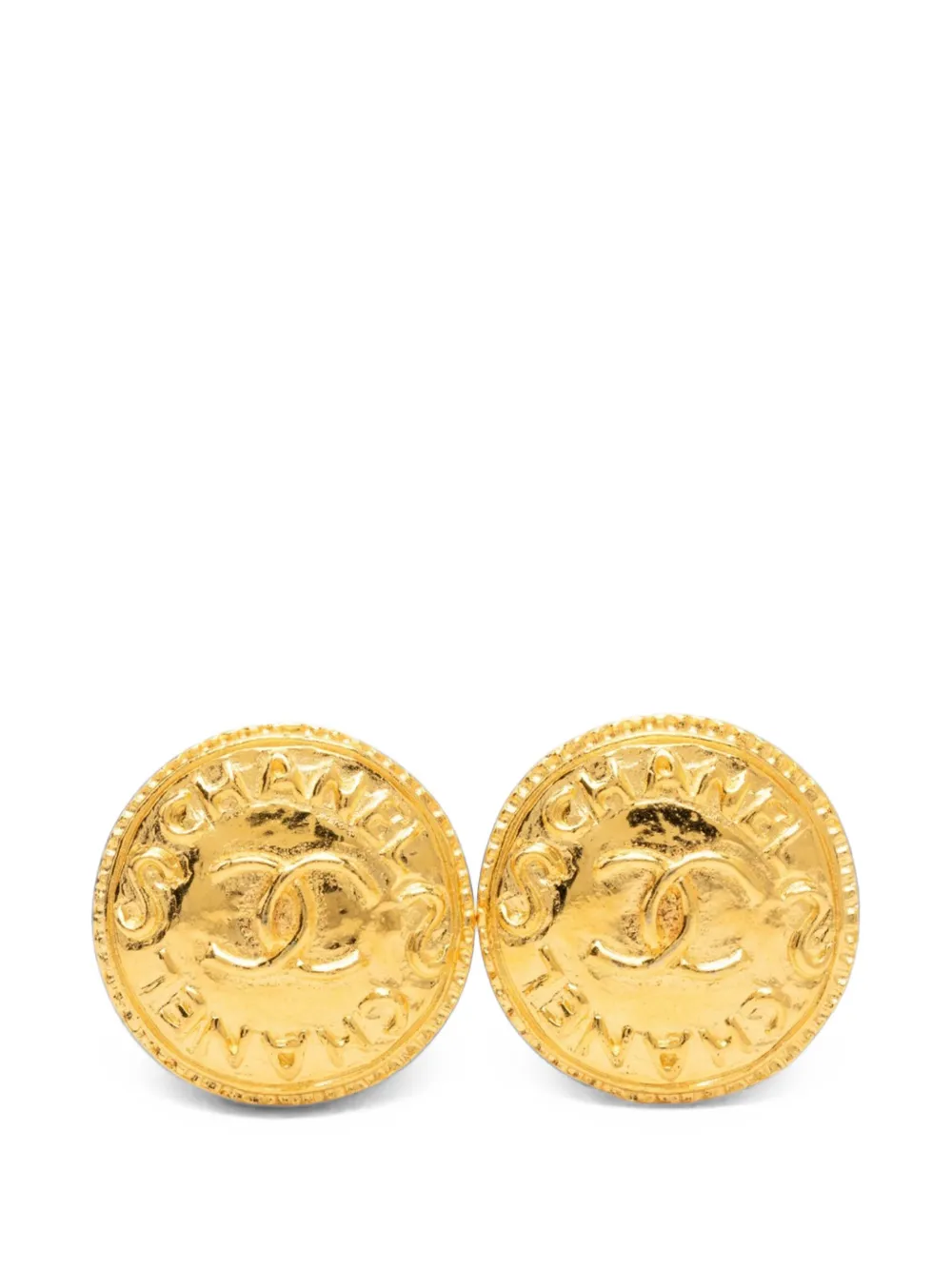 CHANEL Pre-Owned 1970-1980 CC Gold Plated Round Clip On Earrings costume earrings
