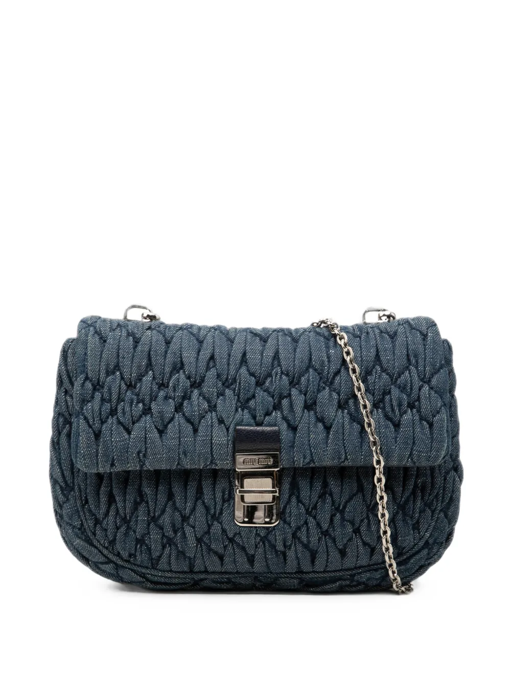 Miu Miu Pre-Owned 2010-2026 Matelasse Denim Crystal Chain satchel - Blu