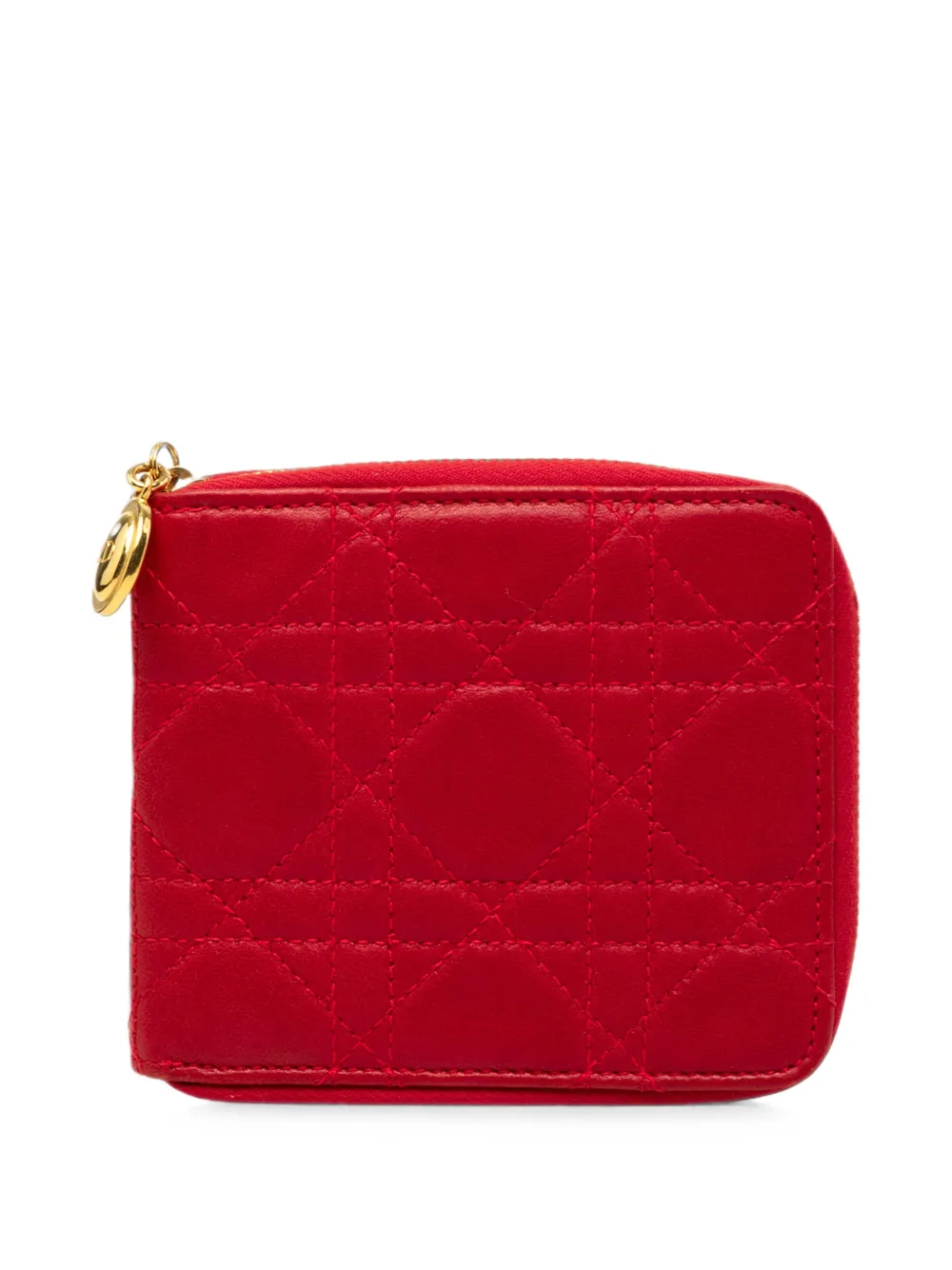 Christian Dior Pre-Owned 2000-2010 Lambskin Cannage Lady Dior Zip Around Compact Wallet small wallets - Rot