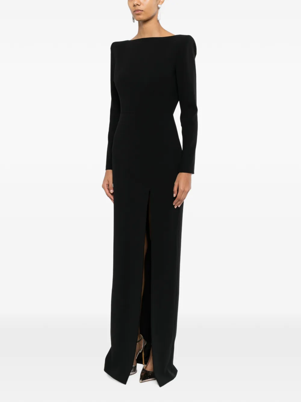 Alex Perry Boatneck Long Sleeves Gown in Black, view 3