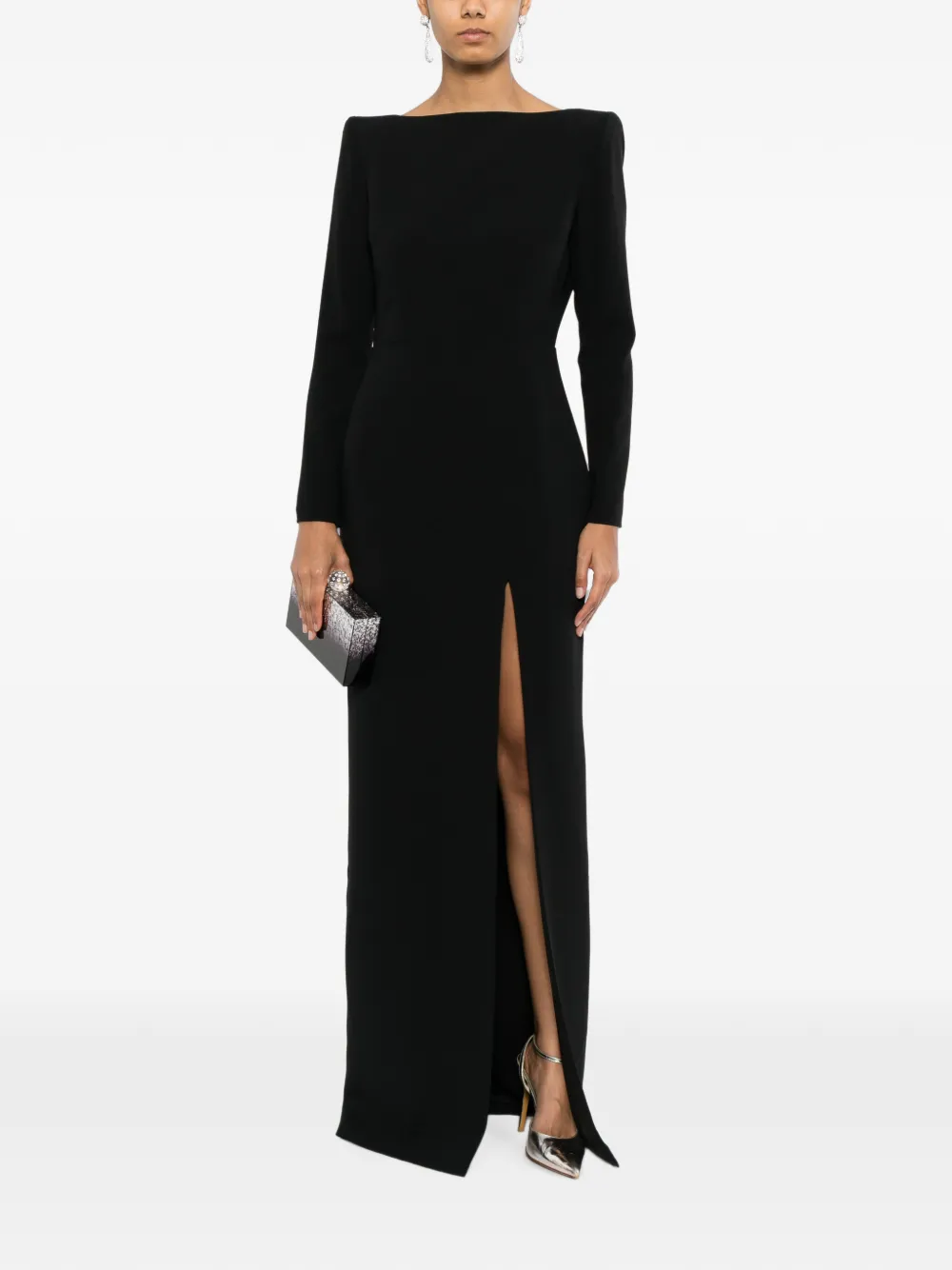 Alex Perry Boatneck Long Sleeves Gown in Black, view 2