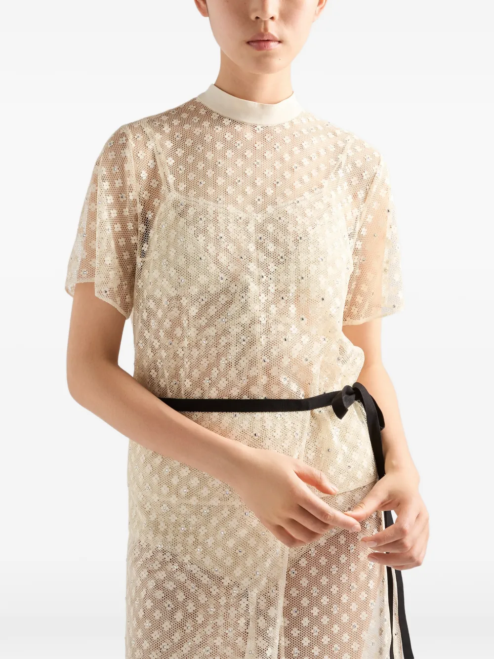 Prada Top met geborduurd kant Beige