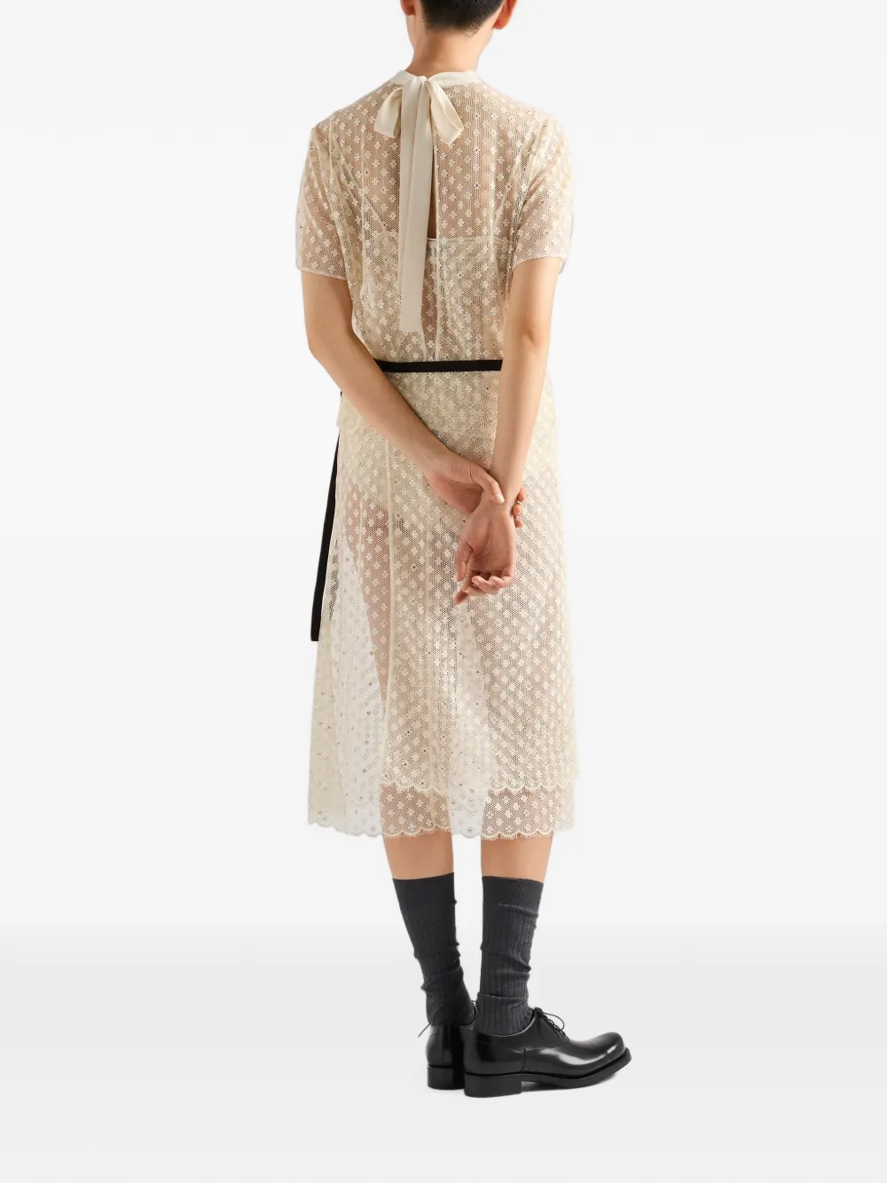 Prada Top met geborduurd kant Beige