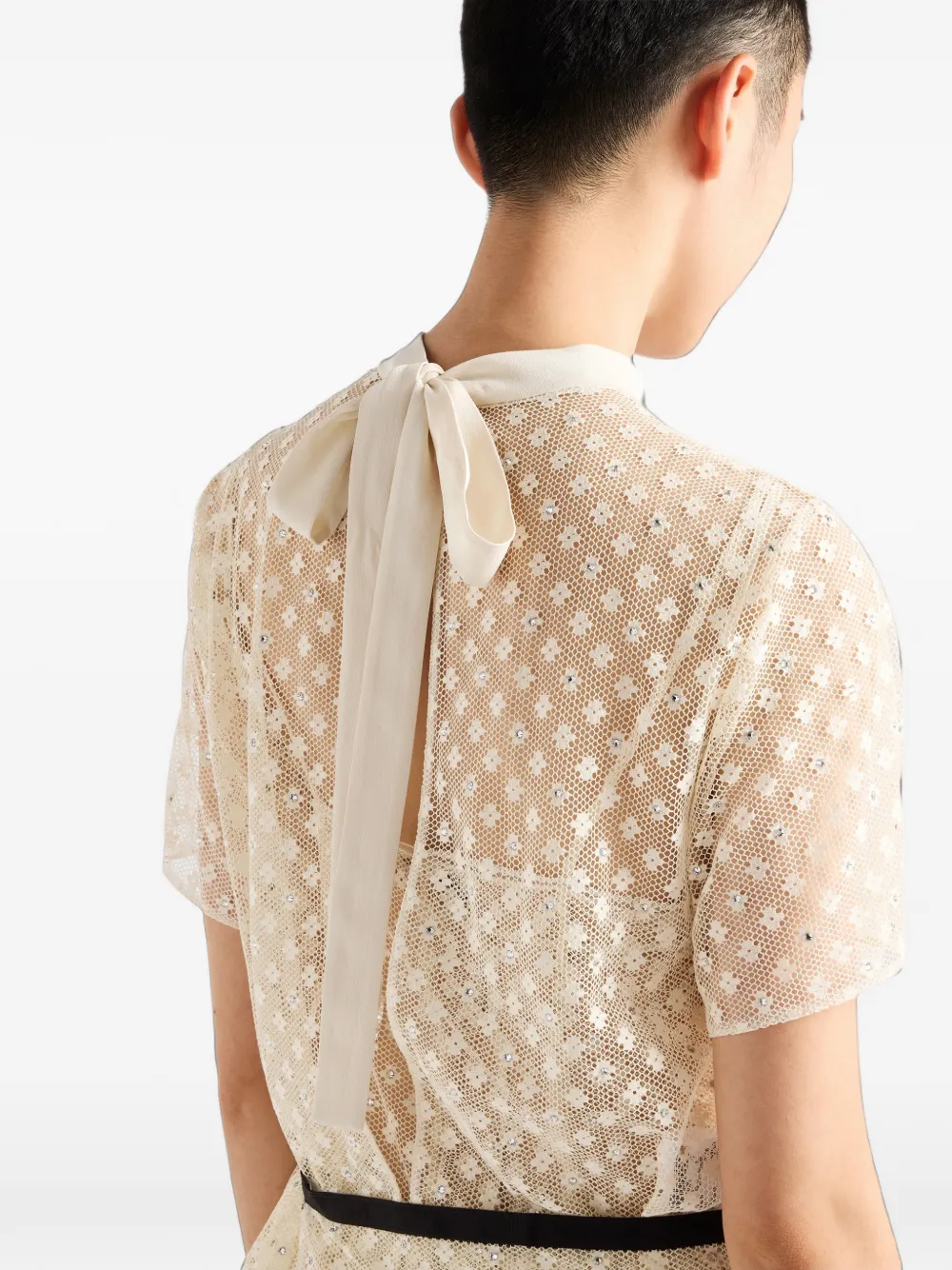 Prada Top met geborduurd kant Beige