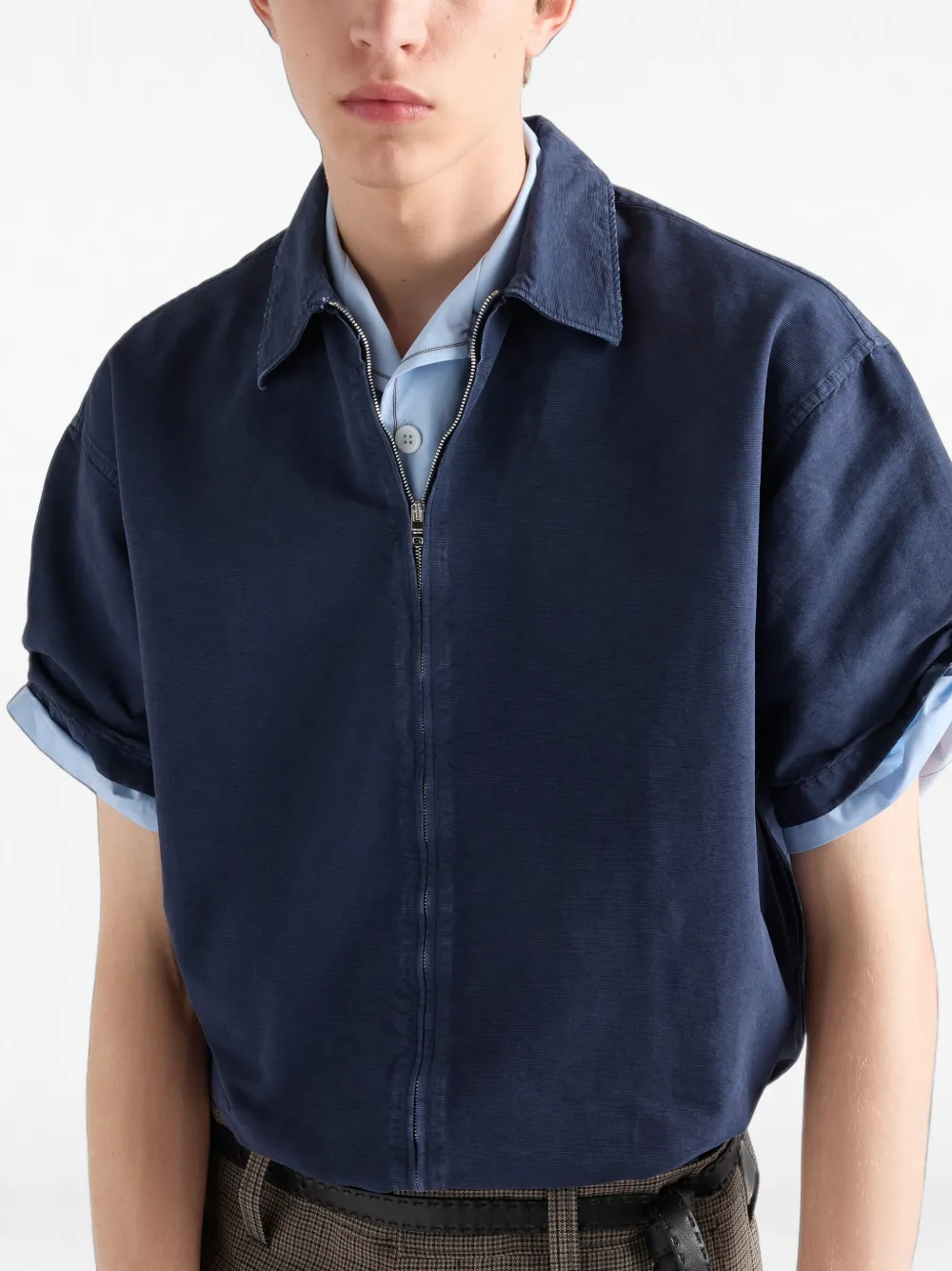 Prada Overhemd met korte mouwen en rits Blauw