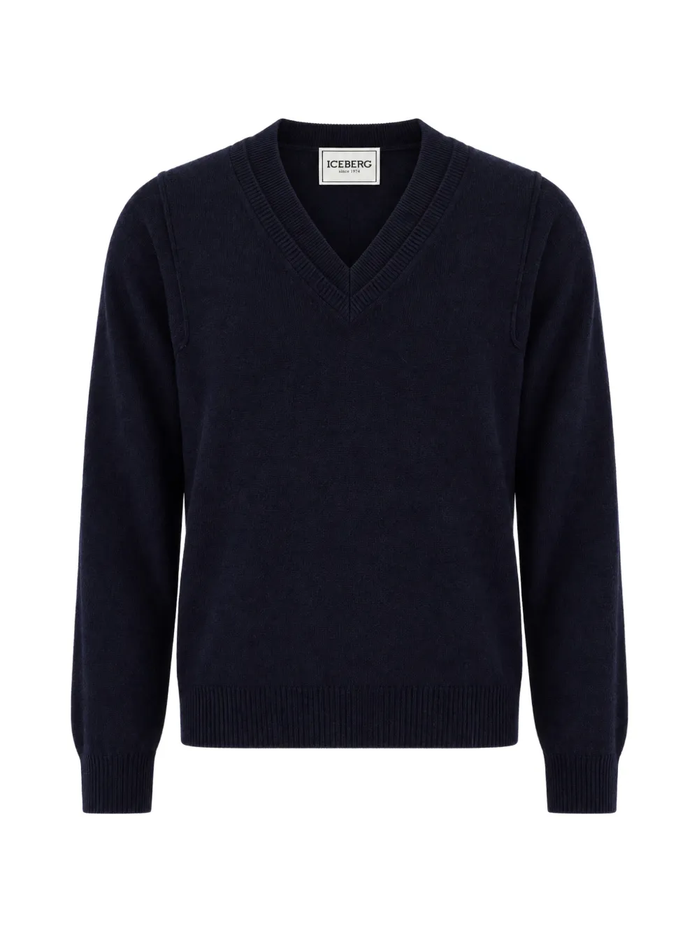 Iceberg logo-embroidered V-neck sweater Blauw