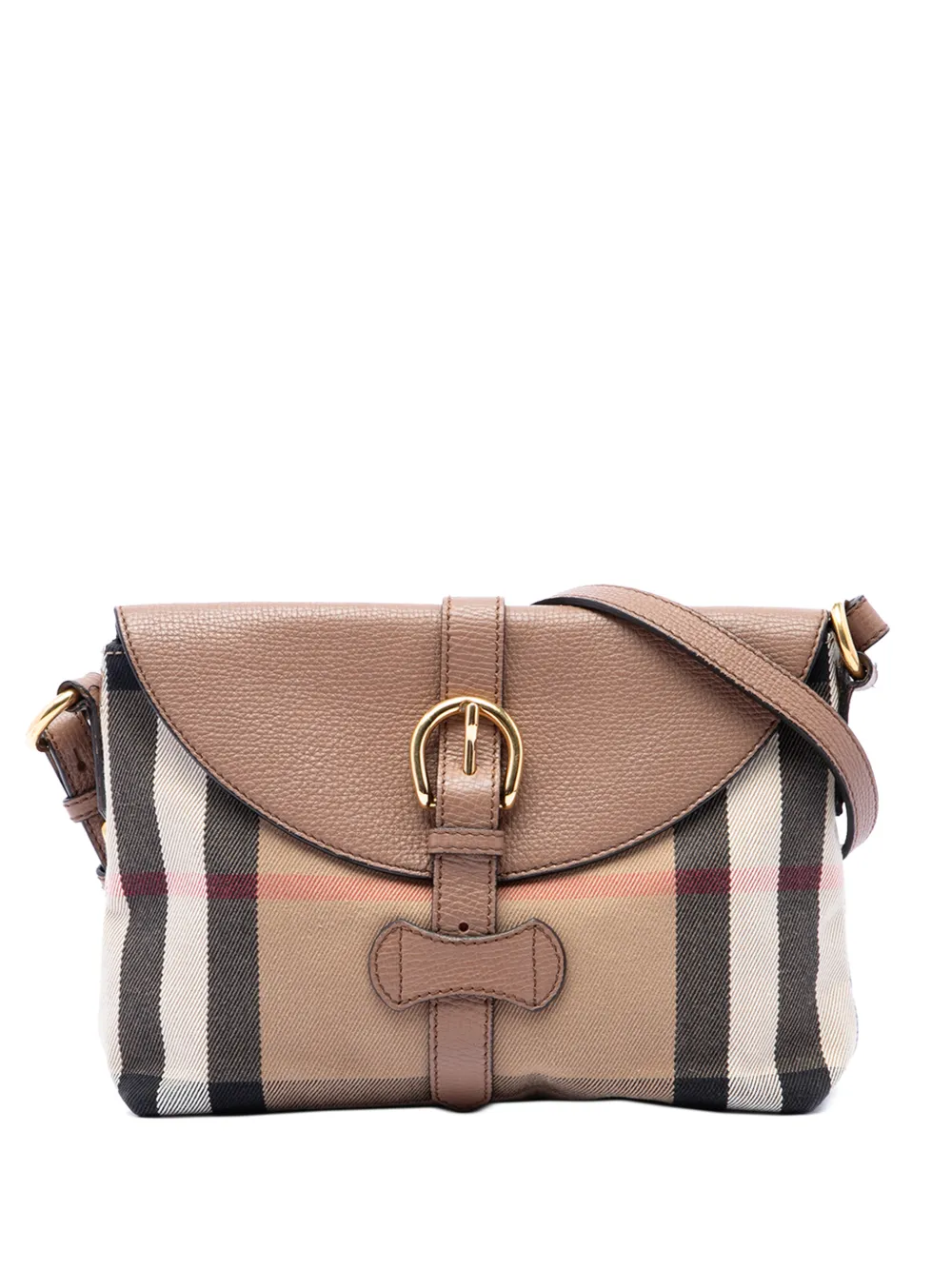 Burberry Pre-Owned 2000-2017 Small House Check Canvas and Leather Horseshoe Milton crossbody bag - Marrone