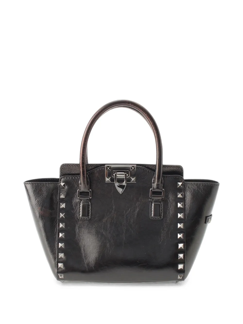 Valentino Garavani Pre-Owned 2000-2017 kleine Rockstud Satchel-Tasche aus Kalbsleder in Knitteroptik - Schwarz