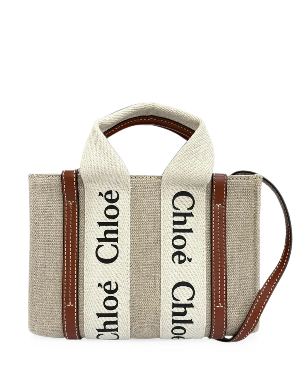 Chloé Pre-Owned Borsa a tracolla Woody mini in tela 2023 - Toni neutri