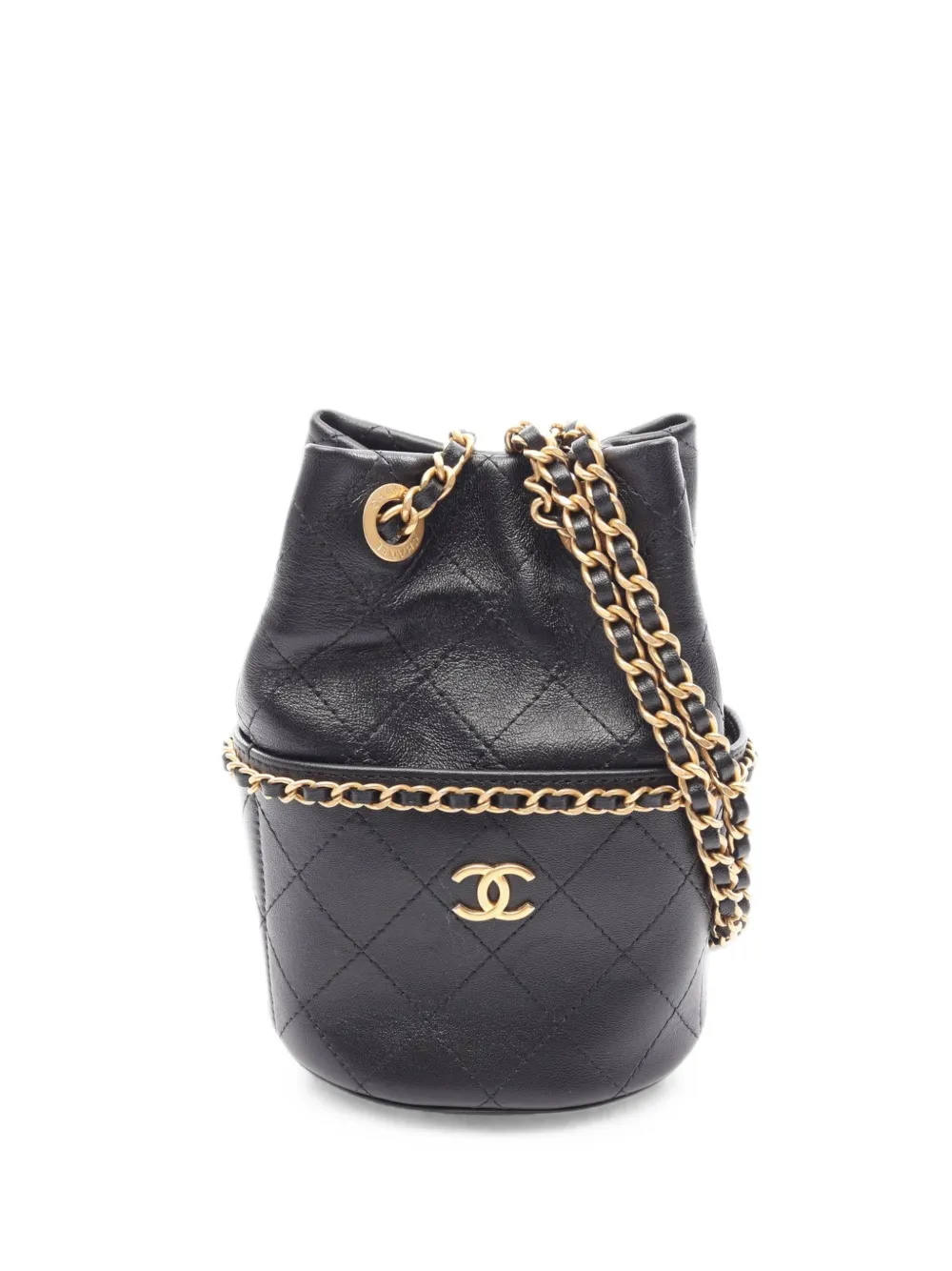 CHANEL Pre-Owned 2021-2026 Small CC Quilted Lambskin Drawstring bucket bag - Schwarz