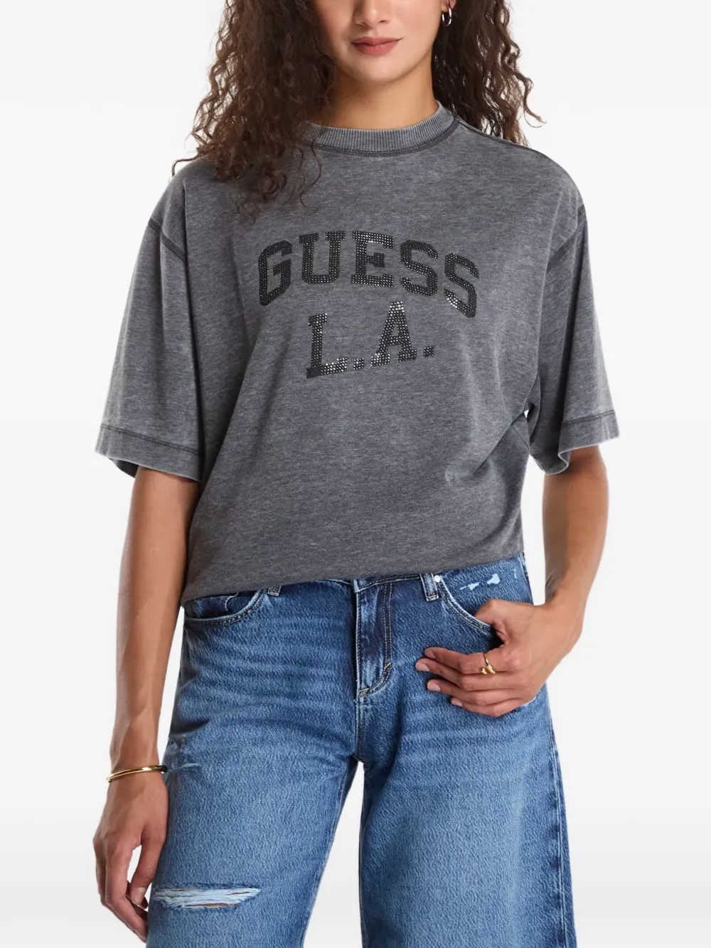 GUESS USA logo-print T-shirt Grijs