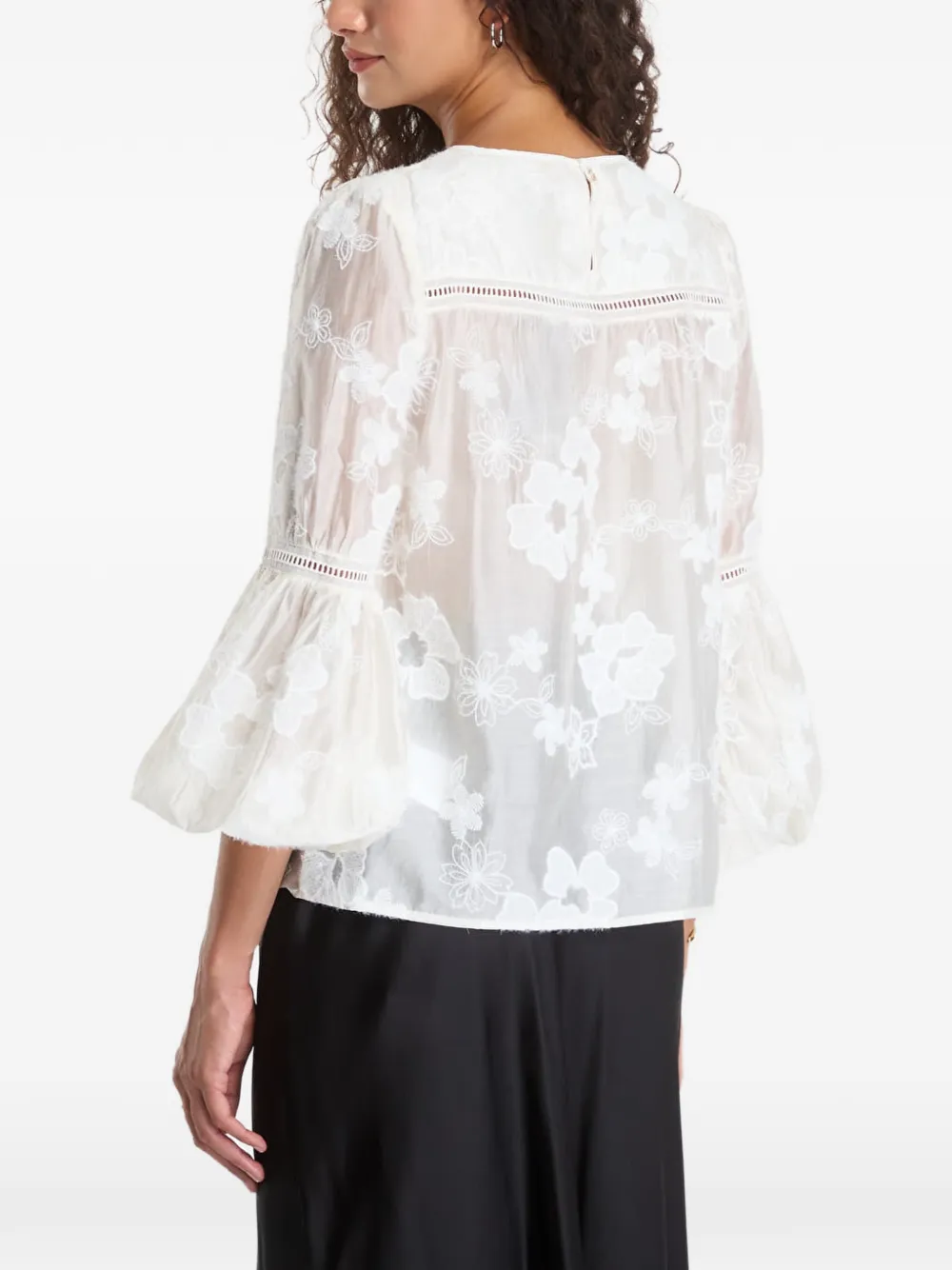 GUESS USA Blouse met geborduurde bloemen en klokmouwen Wit
