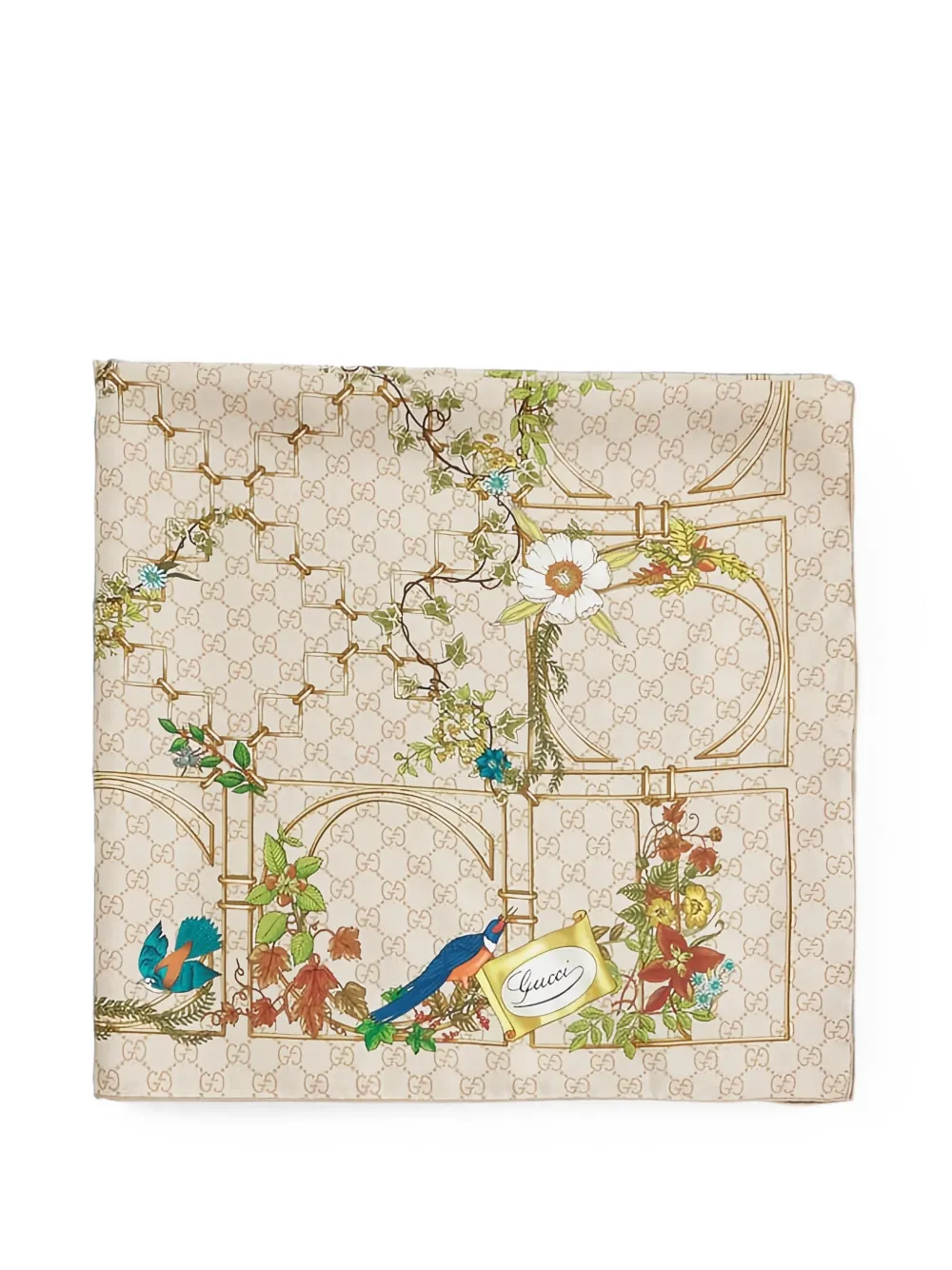 Gucci logo-pattern floral-print scarf - Nude