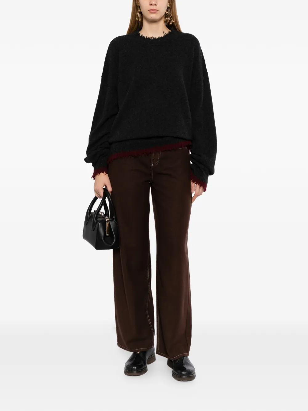 Uma Wang distressed slong-sleeve sweater Grijs