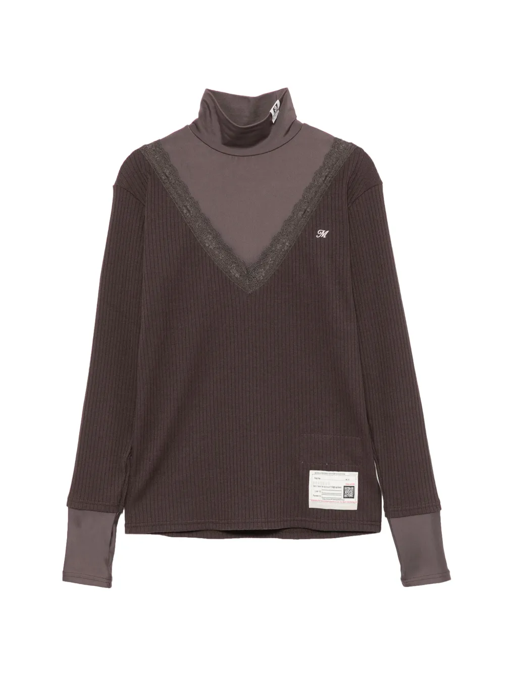 Maison MIHARA YASUHIRO lace-trim ribbed-knit top - Marron