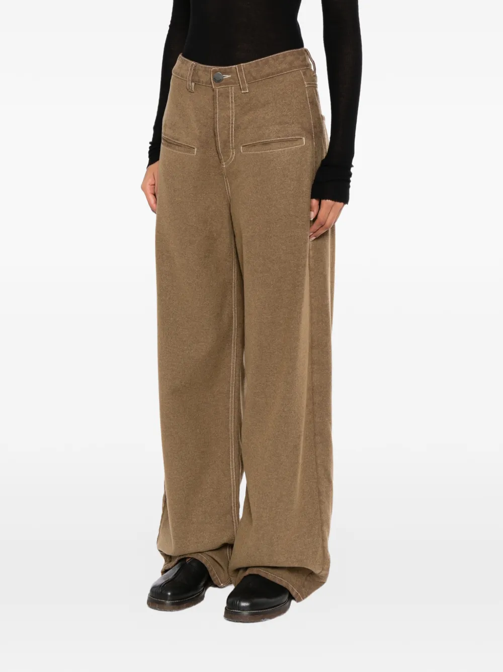 Uma Wang contrast-stitch wide-leg trousers Bruin