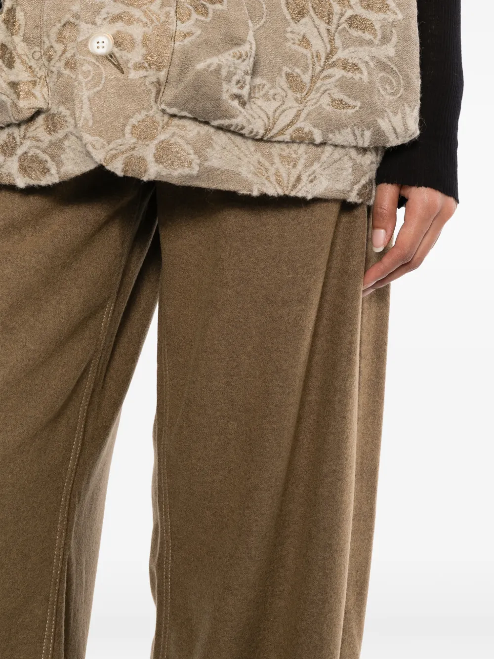 Uma Wang contrast-stitch wide-leg trousers Bruin