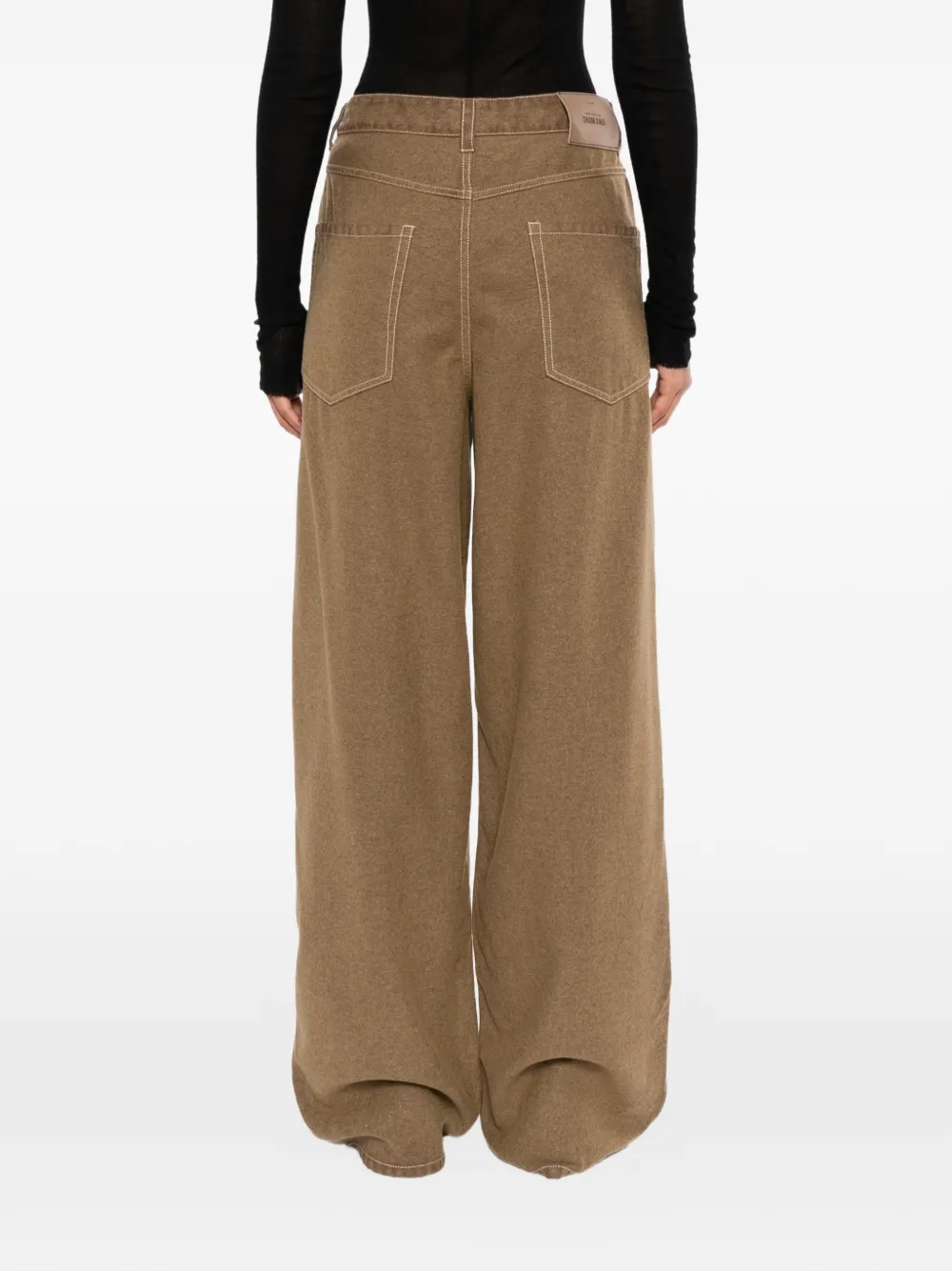 Uma Wang contrast-stitch wide-leg trousers Bruin