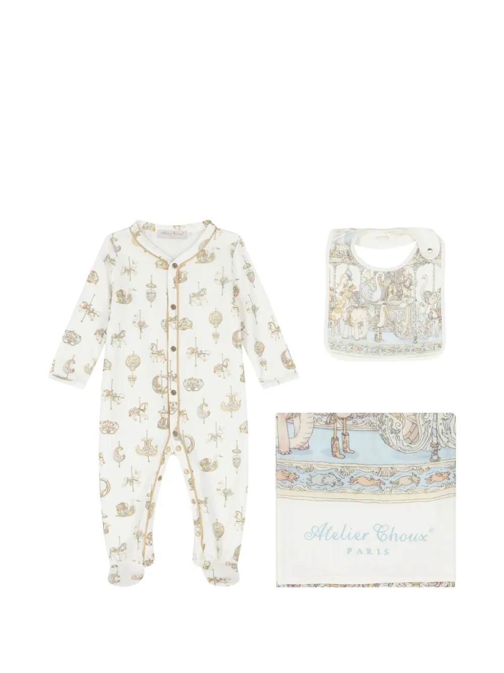 Atelier Choux Carousel babygrow organic cotton gift set - Nude