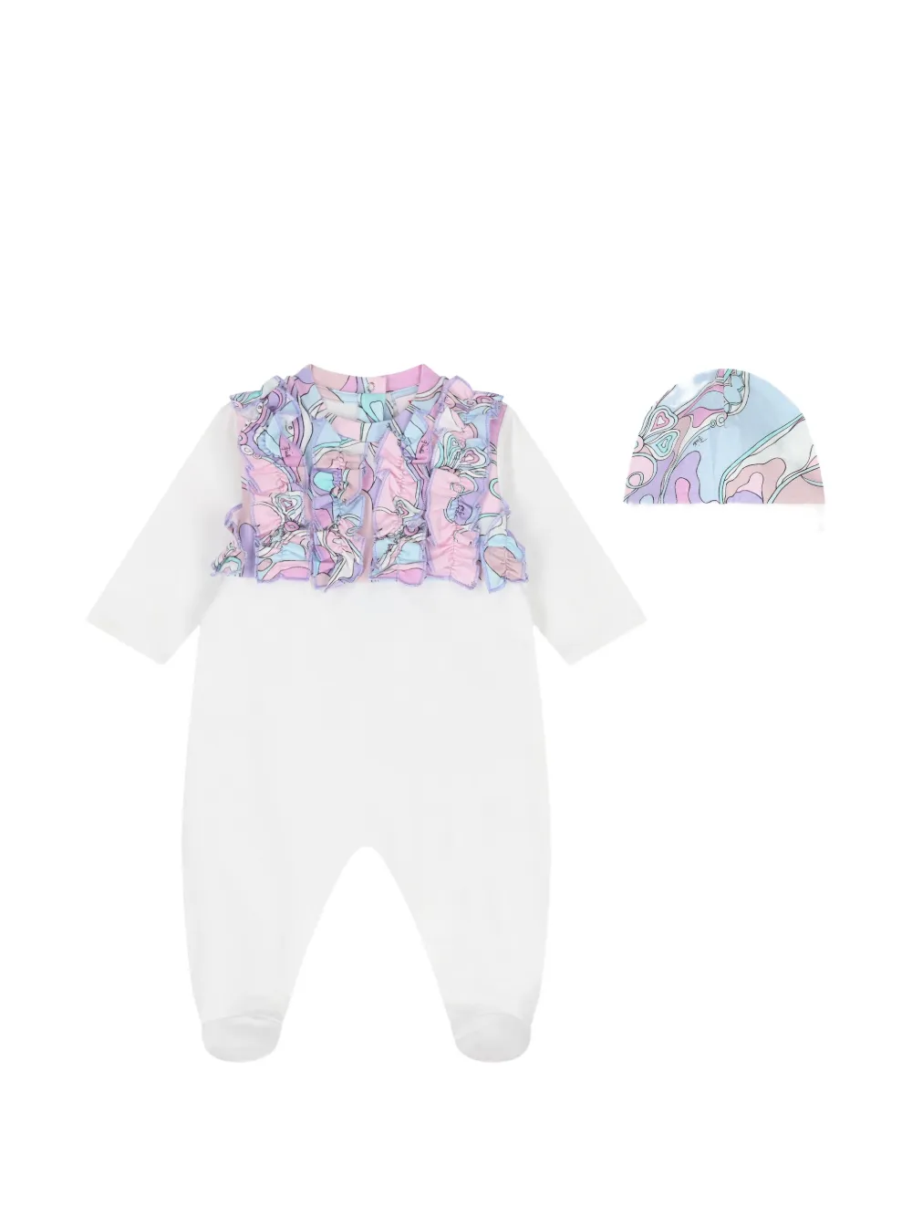 PUCCI Junior Marmo-print ruffled babygrow - Weiß
