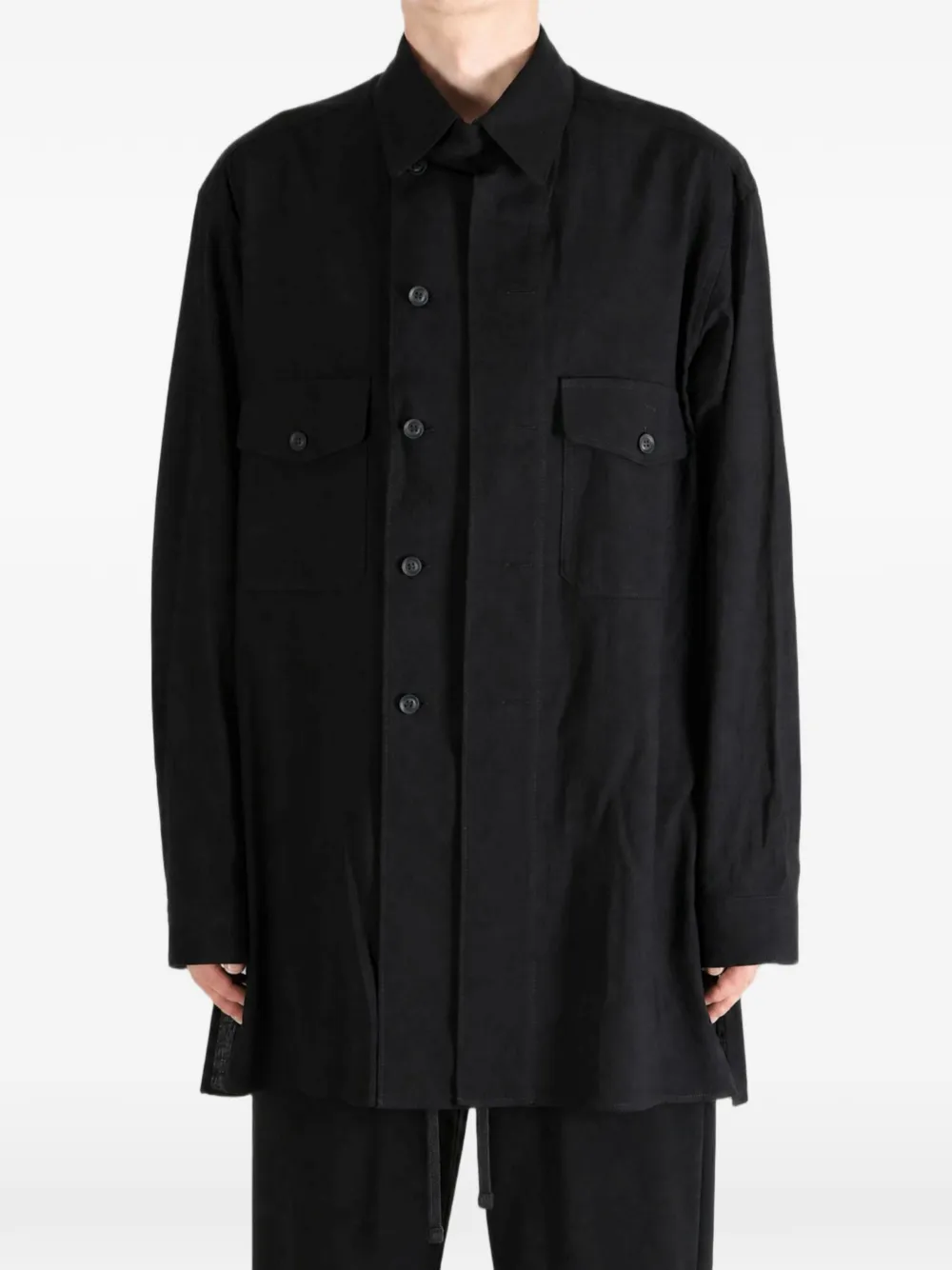 Yohji Yamamoto Button-up shirtjack met borstzak Zwart