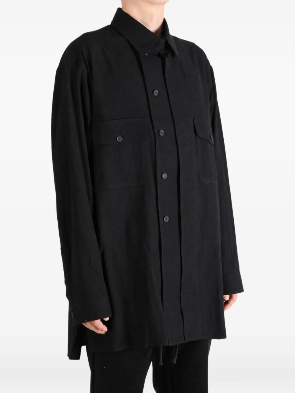 Yohji Yamamoto Button-up shirtjack met borstzak Zwart