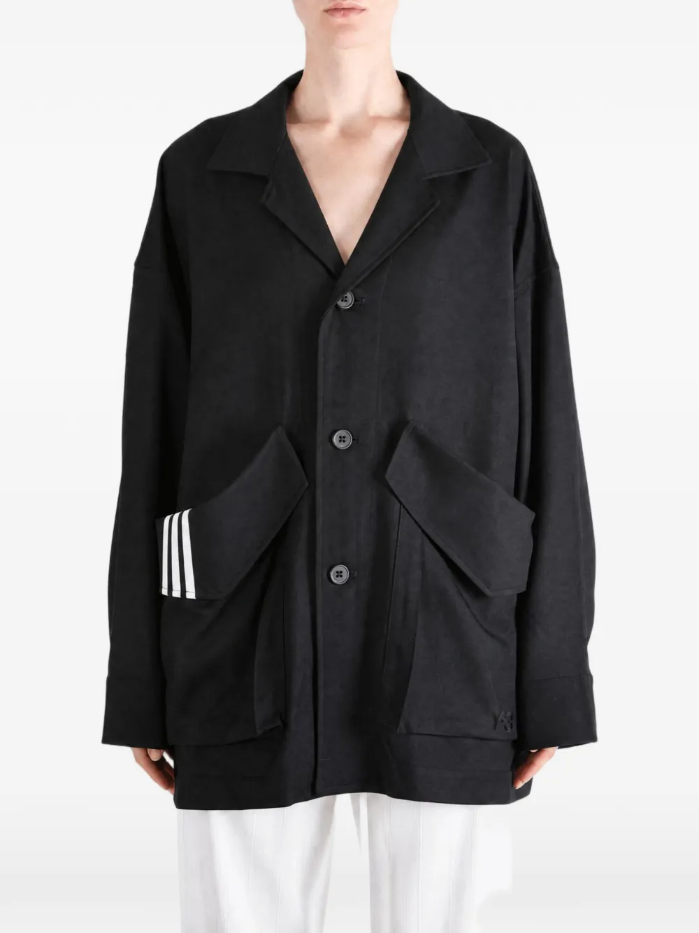 Y-3 Chore Oversized Logo-patch Coat In Black