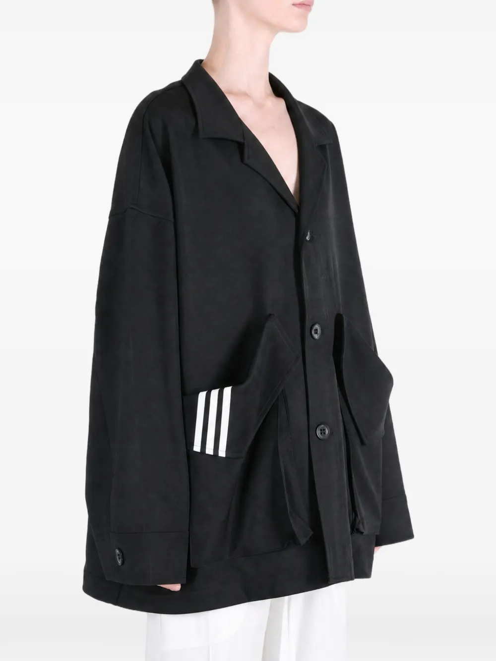 Y-3 Chore Oversized Logo-patch Coat In Black