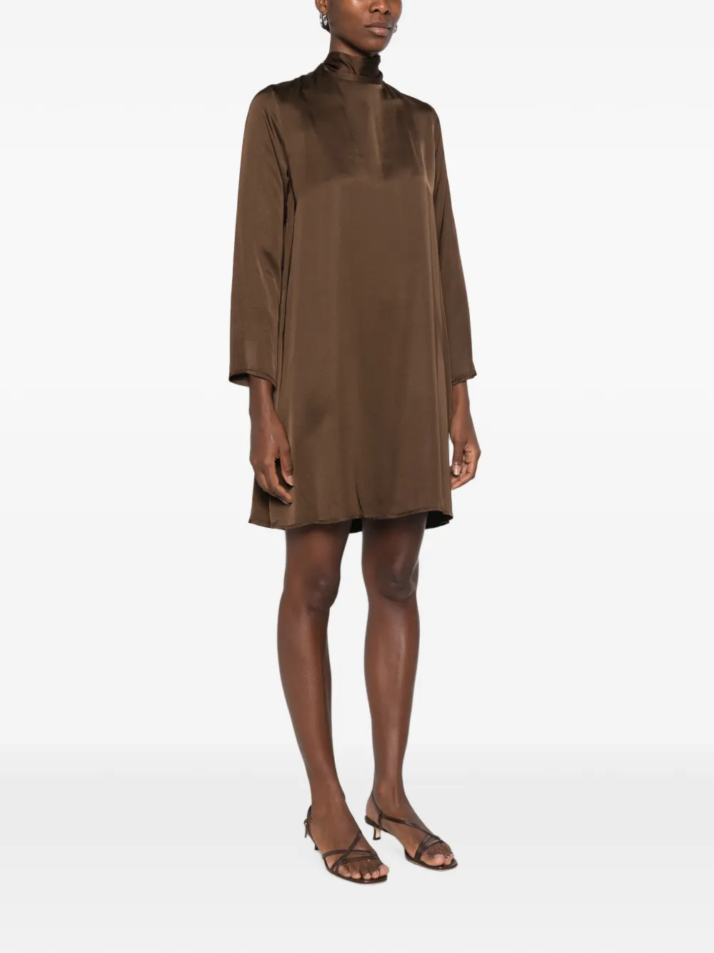 DIXIE Mini-jurk met hoge hals en strikdetail Bruin