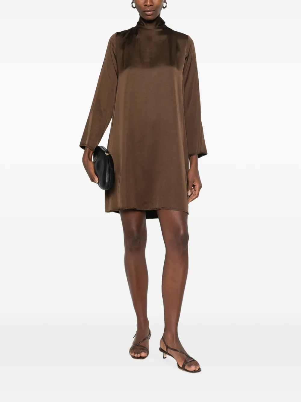DIXIE Mini-jurk met hoge hals en strikdetail Bruin