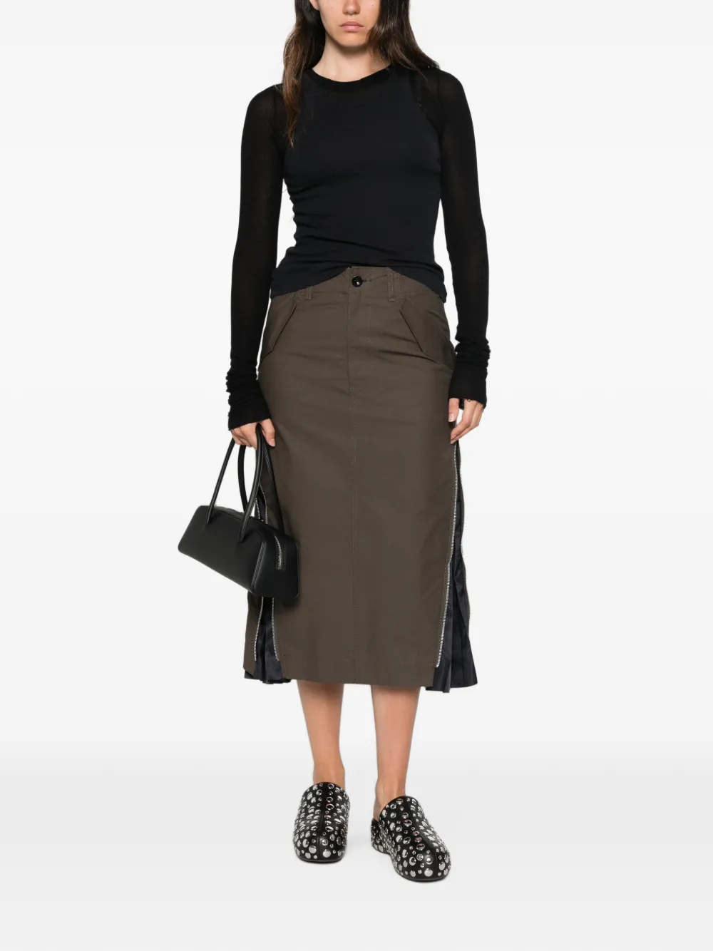 sacai Midi-rok met geplooid vlak en ritsdetail Grijs