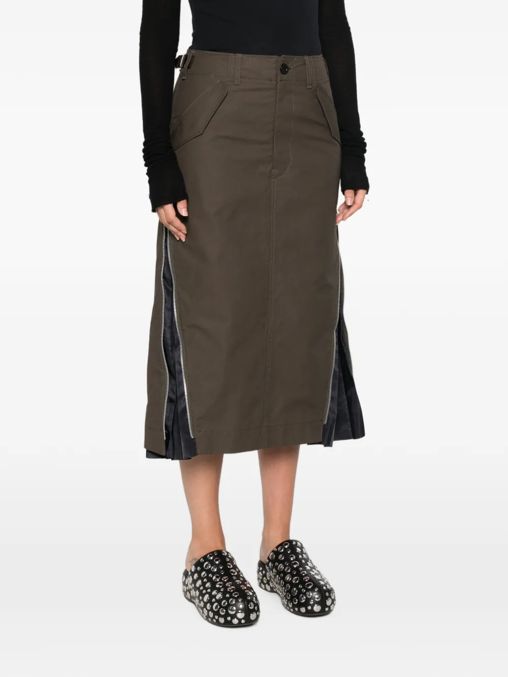 sacai Midi-rok met geplooid vlak en ritsdetail Grijs