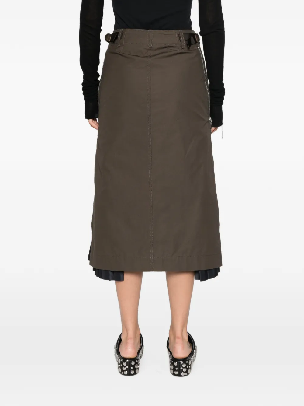 sacai Midi-rok met geplooid vlak en ritsdetail Grijs