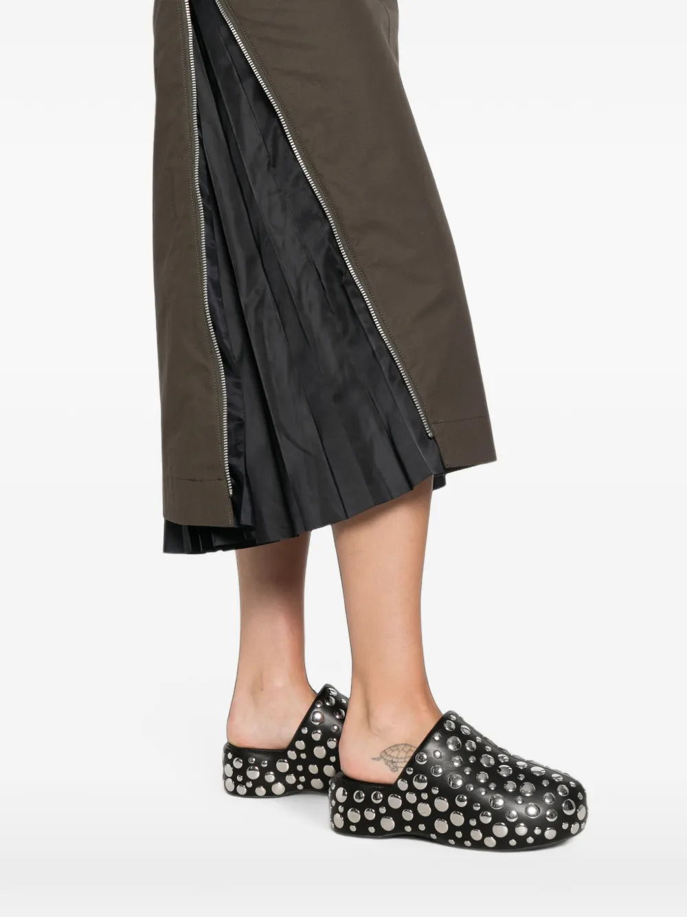 sacai Midi-rok met geplooid vlak en ritsdetail Grijs
